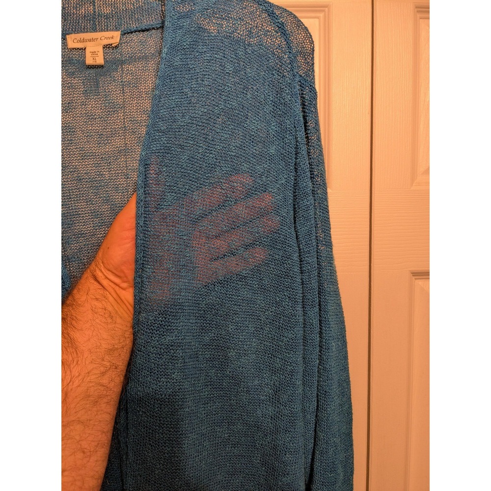 Coldwater Creek Cardigan Sweater Womens XL Linen Blend Open Front Pocket‎ Mesh - Picture 5 of 16